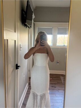 Strapless White Crochet Mermaid Dress